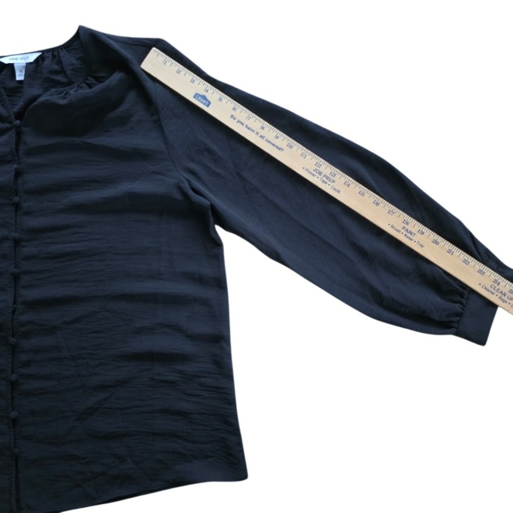 Nine West Blouse Womens XL Black Button Down Dark Academia Minimalist Whimsigoth - Picture 8 of 11